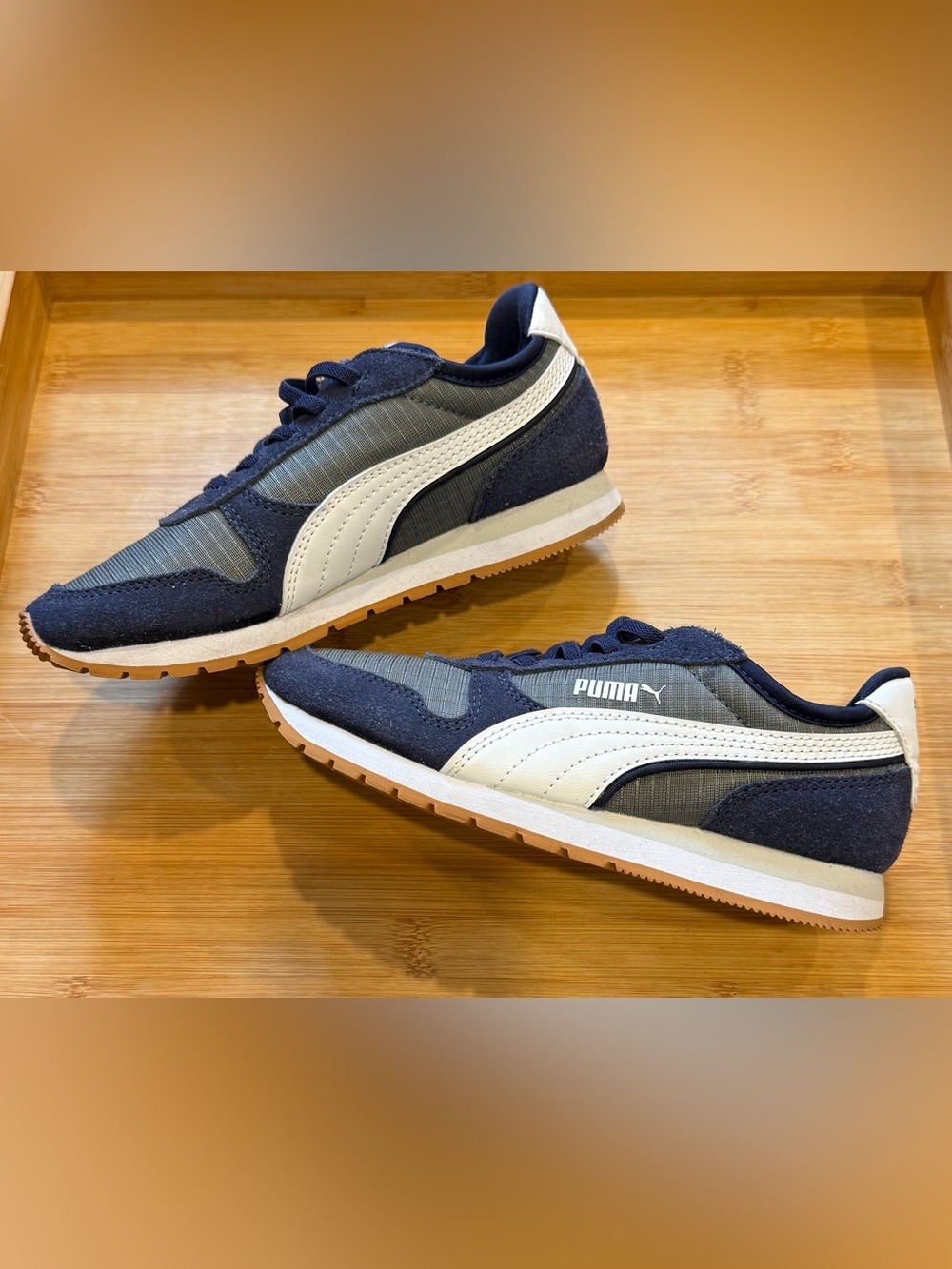 Puma Navy, Gray and White Retro Sneakers